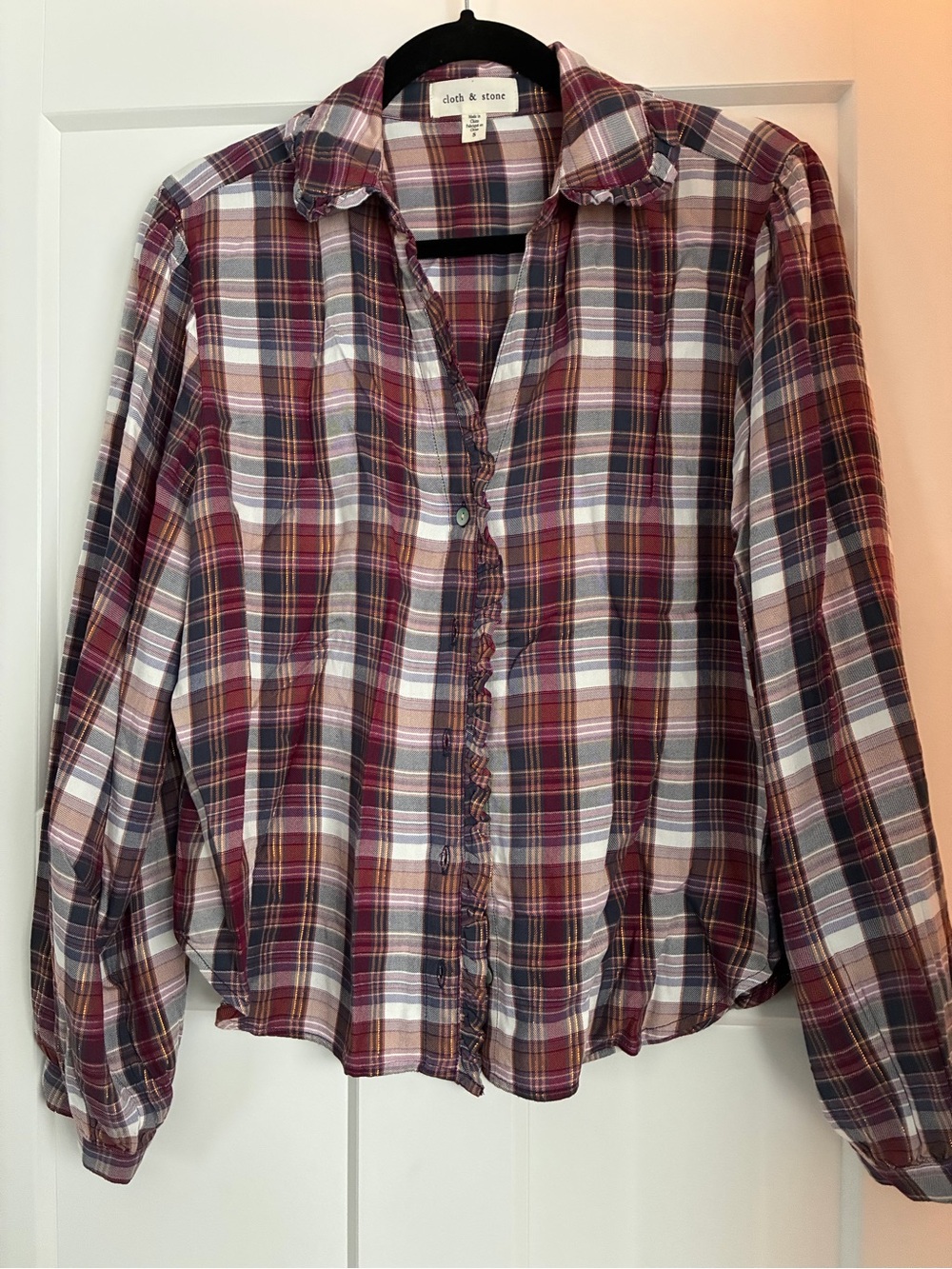cloth & stone Burgundy, Navy and White Plaid Shirt
